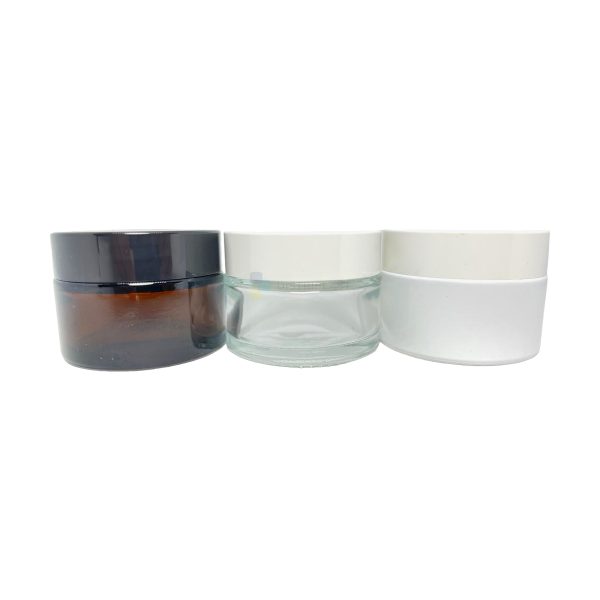 Pote vidrio Ambar / Transparente / Blanco 30cc Con tapa Negra / Blanca y contratapa