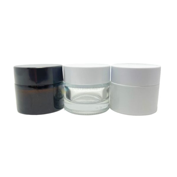 Pote vidrio Ámbar / Transparente / Blanco 10cc Con tapa Negra / Blanca y contratapa