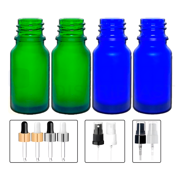 Frasco vidrio Verde / Azul esmerilado  10mL R18 Tapas premium