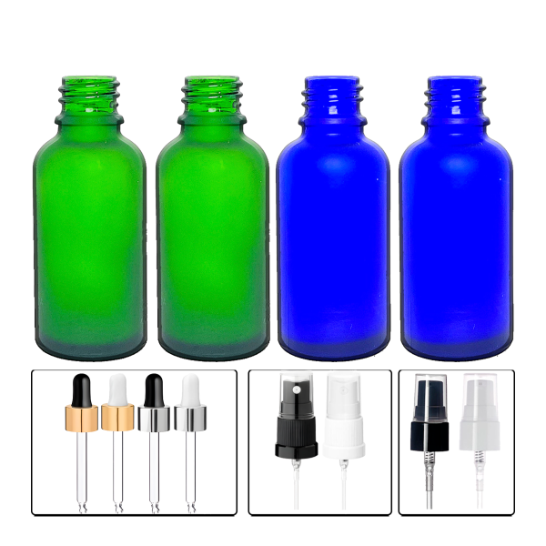 Frasco vidrio Verde / Azul esmerilado  30mL R18 Tapas premium