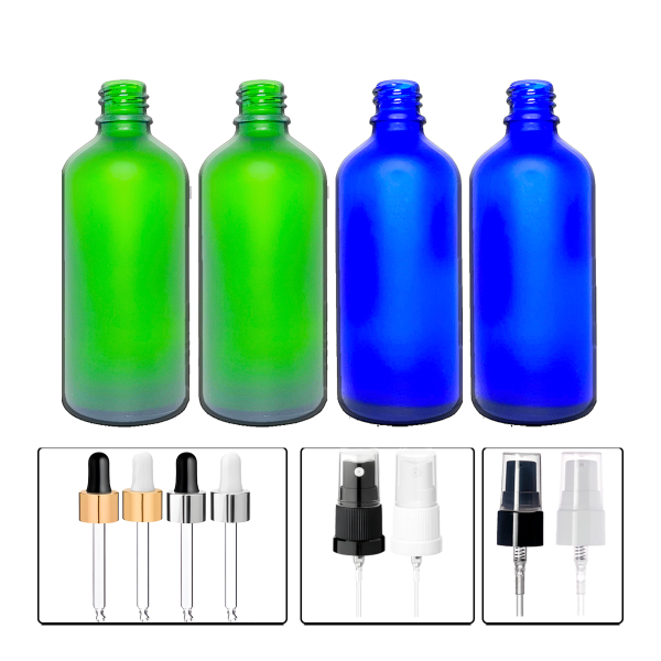 Frasco vidrio Verde / Azul esmerilado  100mL R18 Tapas premium