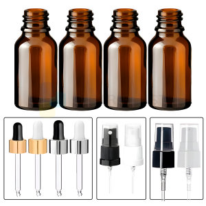 Frasco vidrio ambar 15cc R18 Tapas premium - Gotero dorado y negro