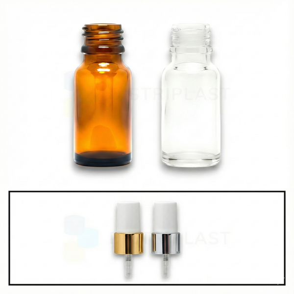 Frasco Vidrio Ámbar/Transparente 20cc Spray Dorado/Plateado