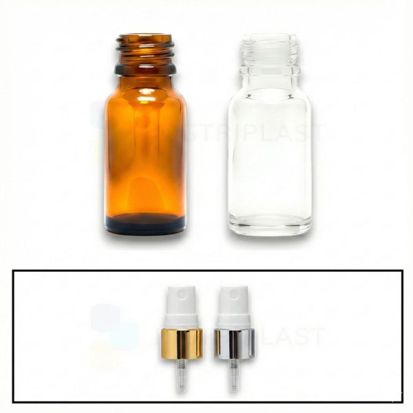 Frasco Vidrio Ámbar/Transparente 30cc Spray Dorado/Plateado