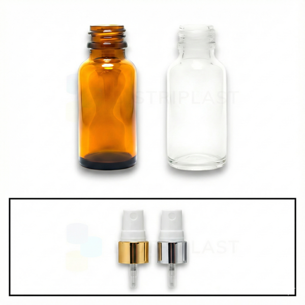 Frasco Vidrio Ámbar/Transparente 50cc Spray Dorado/Plateado